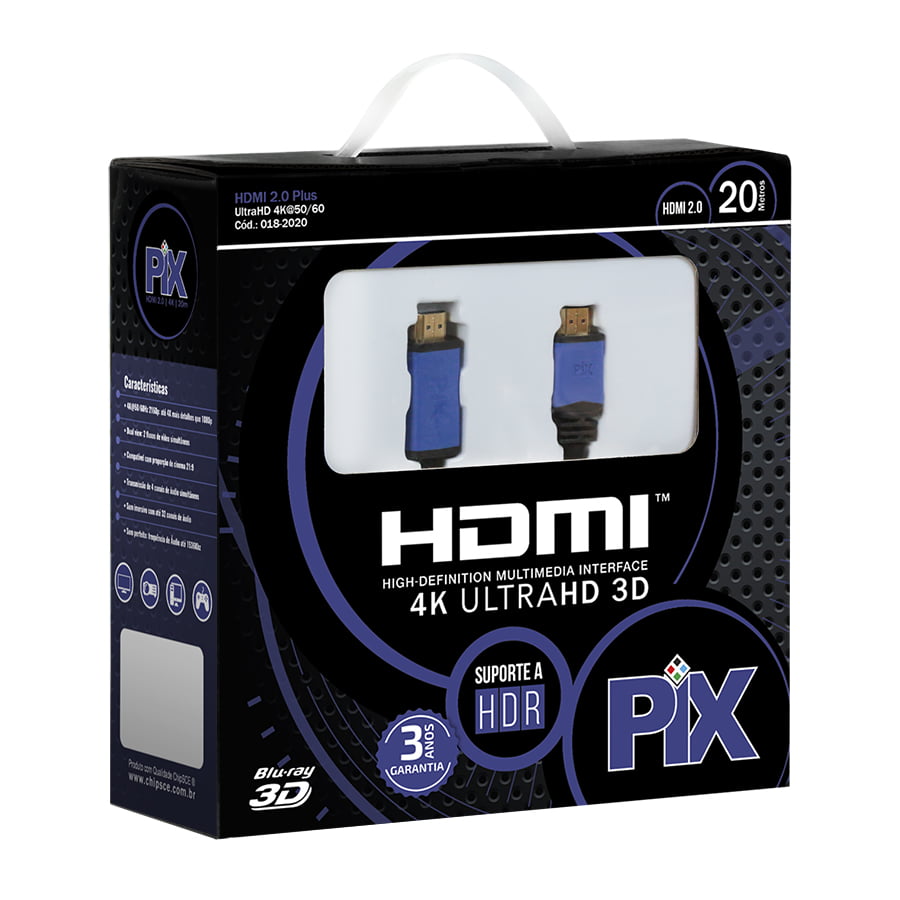 Cabo HDMI 2.0 20 Metros 4K Ultra HD Com Filtro 19 Pinos @60Hz PIX