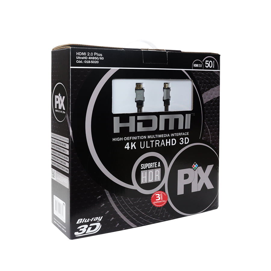Cabo HDMI 2.0 50 Metros 4K Ultra HD Com Filtro 19 Pinos @60Hz PIX