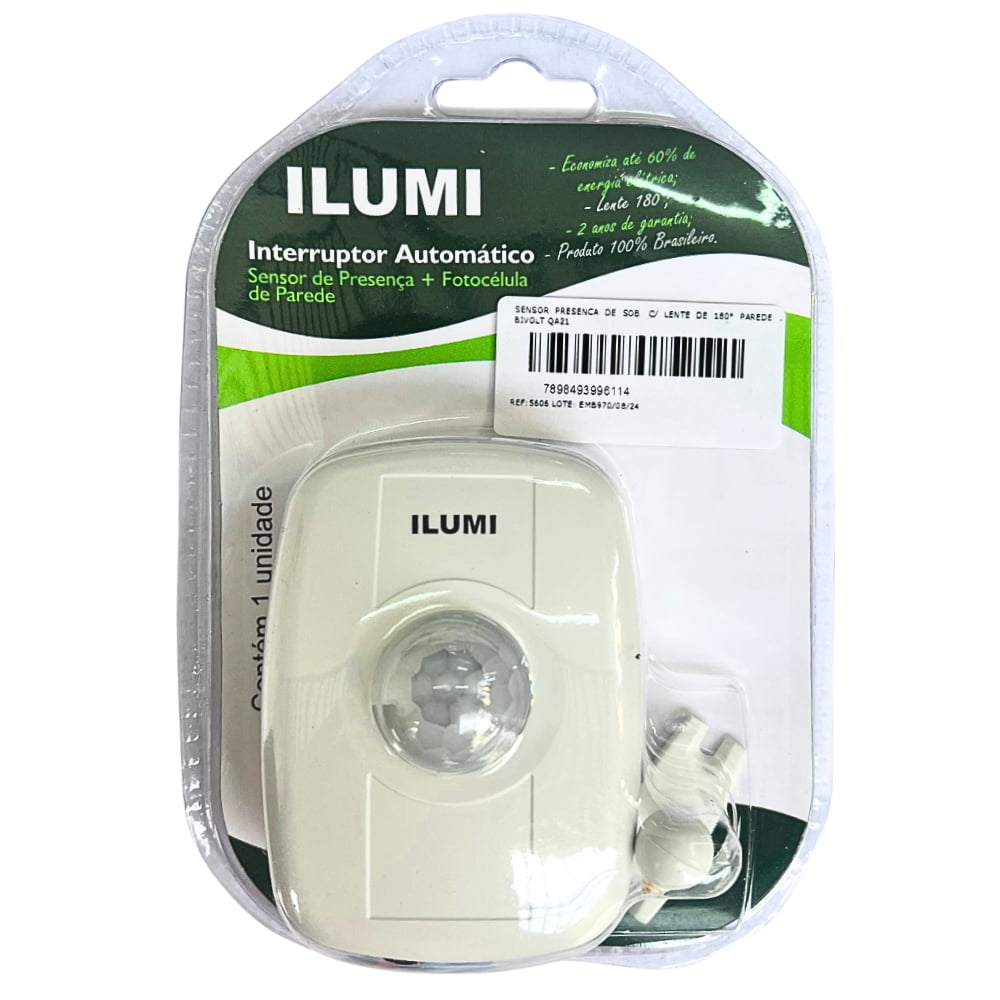 Sensor de Presença de Parede 180º Bivolt QA21 | Ilumi 5606