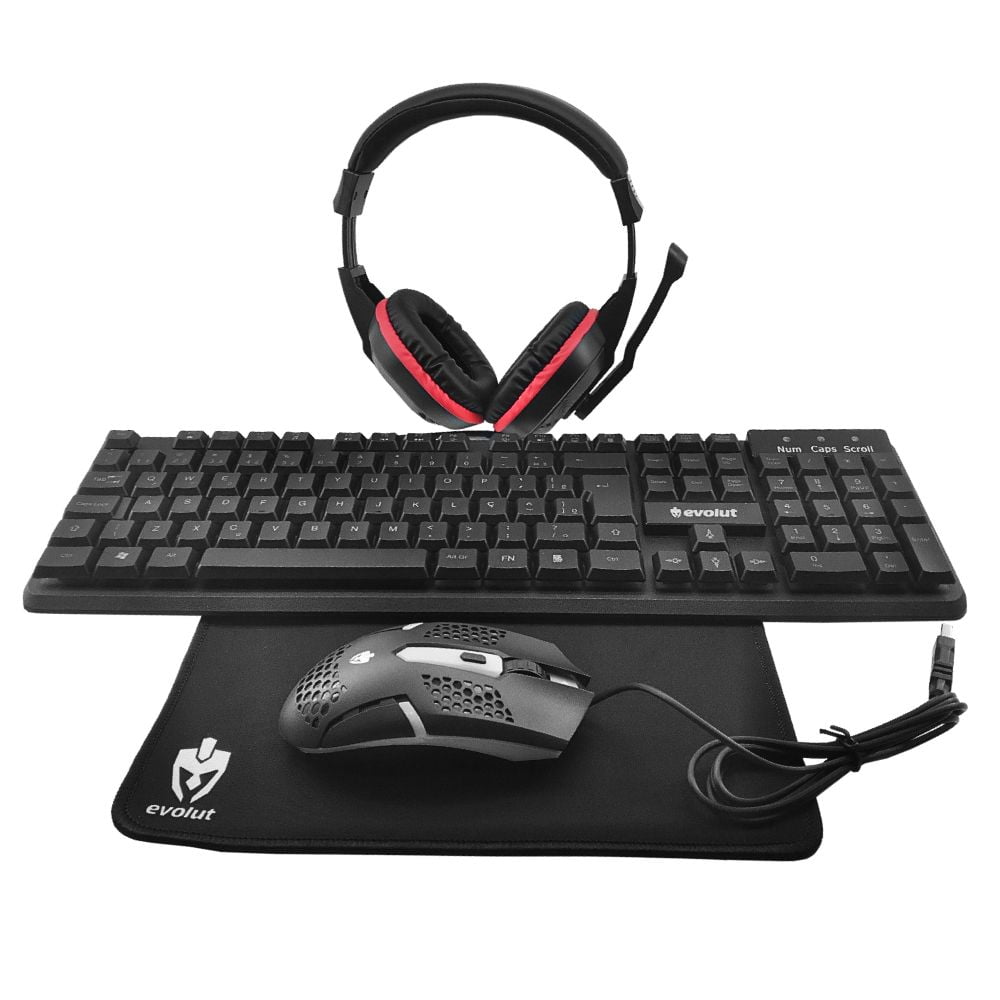 Kit Gamer LED RGB Teclado Mouse Headset Mousepad Evolut EG54