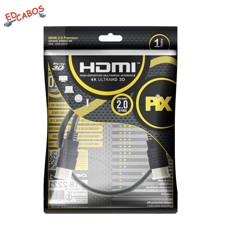 Cabo HDMI 2.0 1 Metro 4K Ultra HD 19 Pinos @60Hz PIX