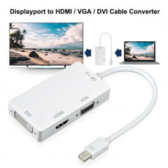 Adaptador Mini Display Port 3 em 1 HDMI VGA DVI
