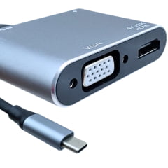 Adaptador USB-C 4 em 1 HDMI 4K + VGA + USB 3.0 + PD Charge