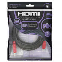 Cabo Mini HDMI 5 Metros 4K 2.0 Ultra HD PIX