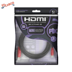 Cabo Mini HDMI 3 Metros 4K 2.0 Ultra HD PIX