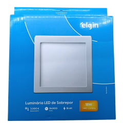 Plafon Quadrado Sobrepor 18W LED Branco Quente Elgin