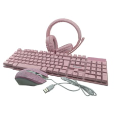 Kit Gamer Teclado e Mouse Rosa Com Headset Evolut EG-53